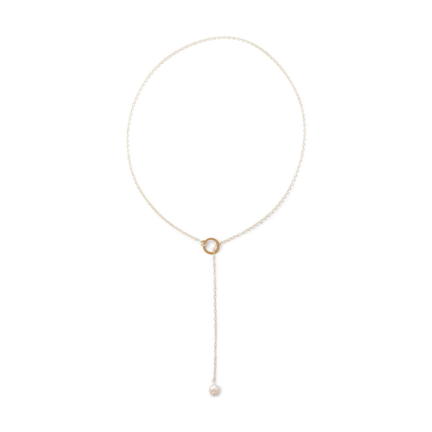 14 Karat Gold Lariat Necklace with Cultured Freshwater Pearl End