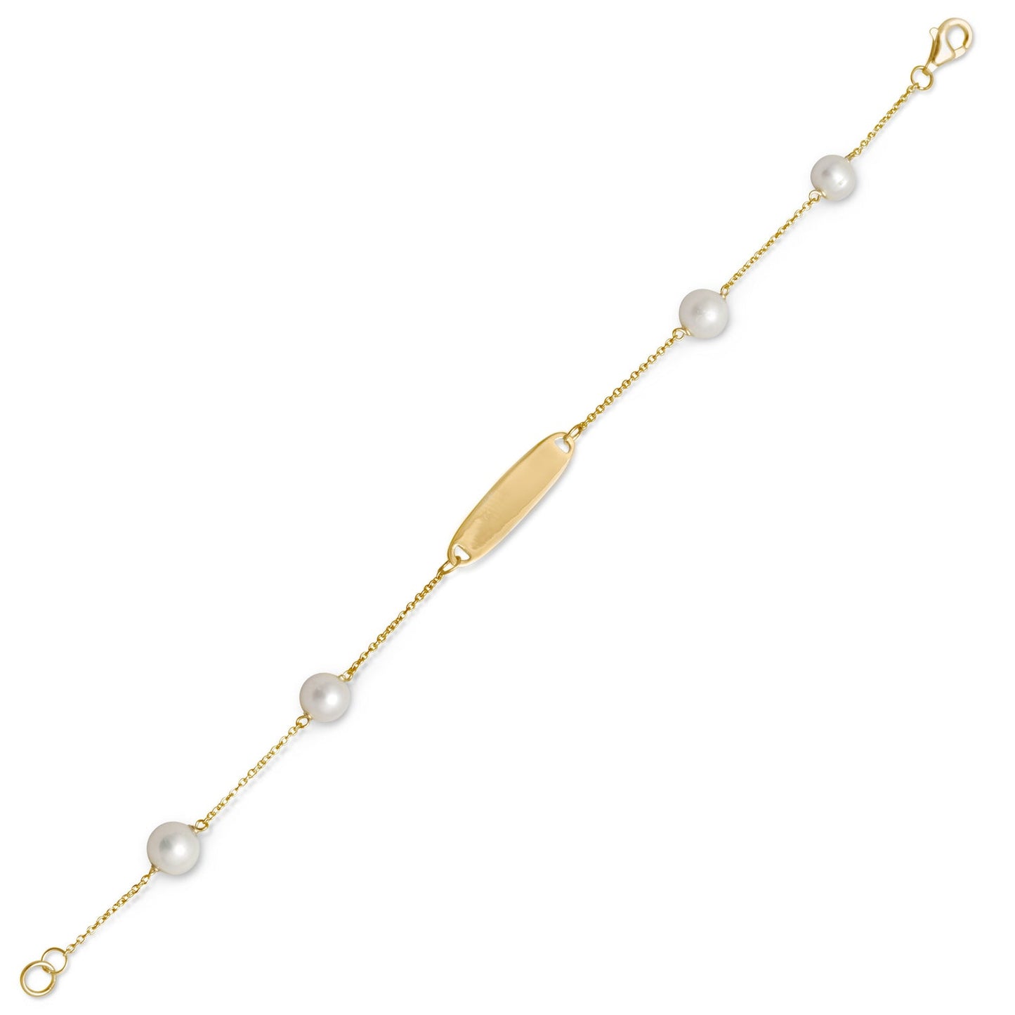 14 Karat Gold Plated ID Bracelet with White Cultured Freshwater Pearls