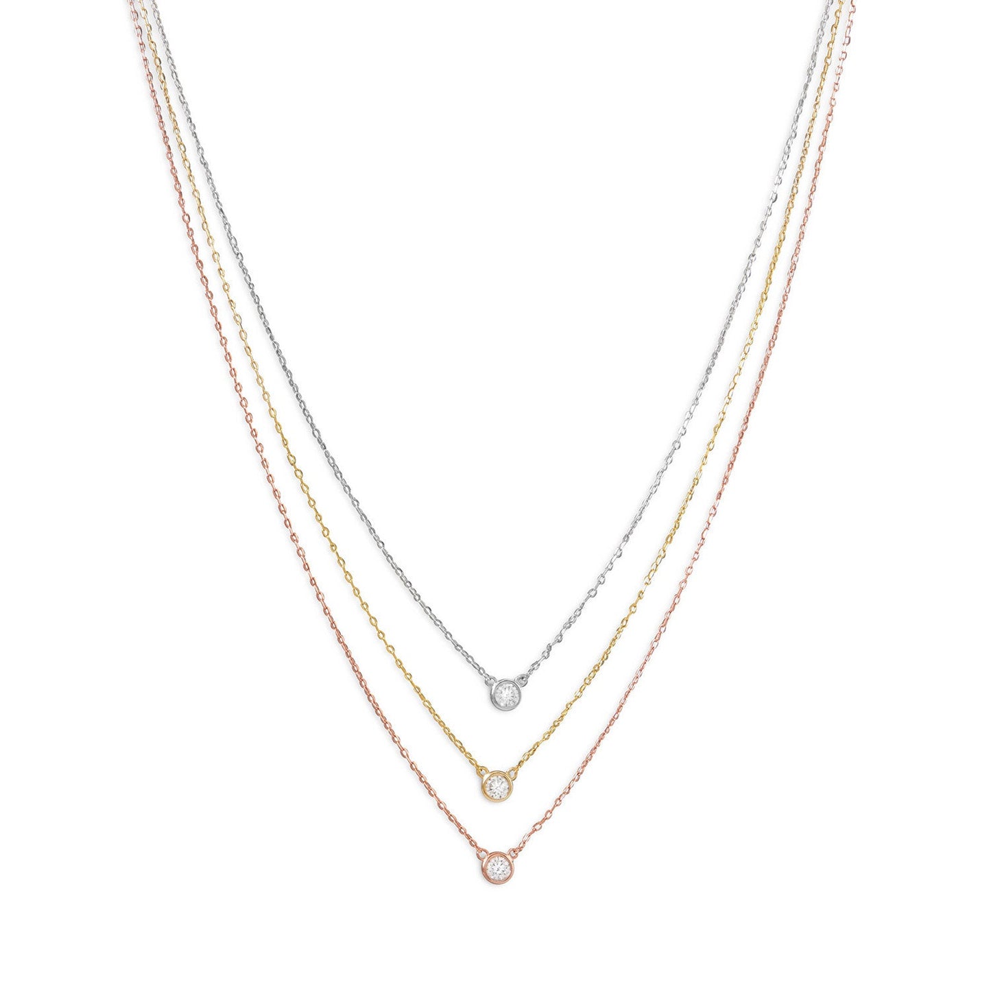 Graduated Tri Tone Necklace with CZs