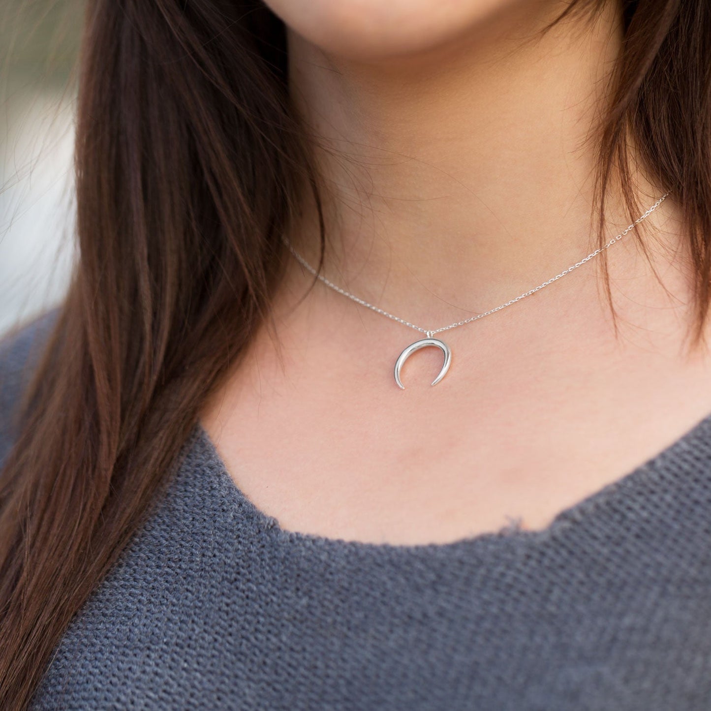 Sterling Silver Crescent Necklace