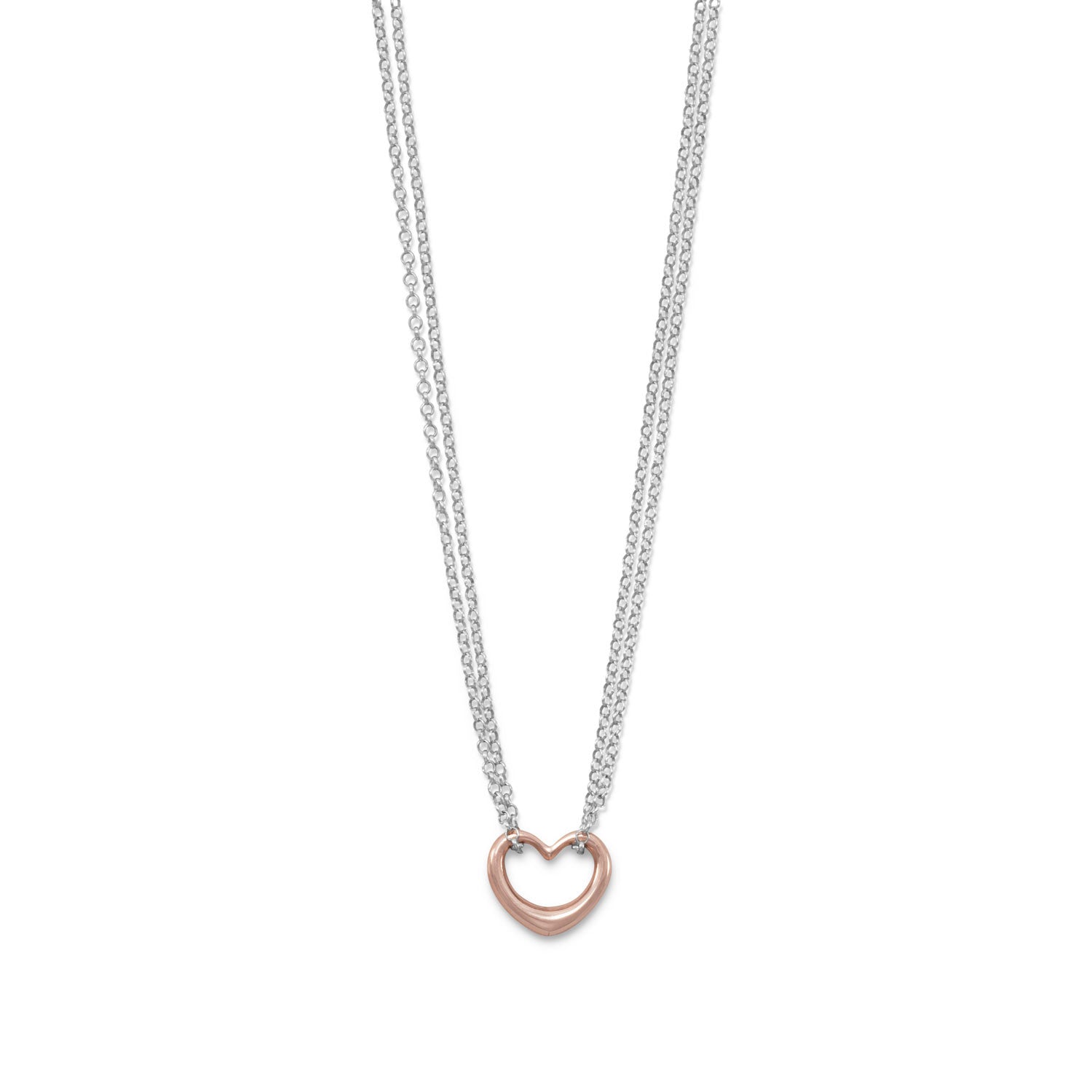 Two Tone Double Strand Open Heart Necklace