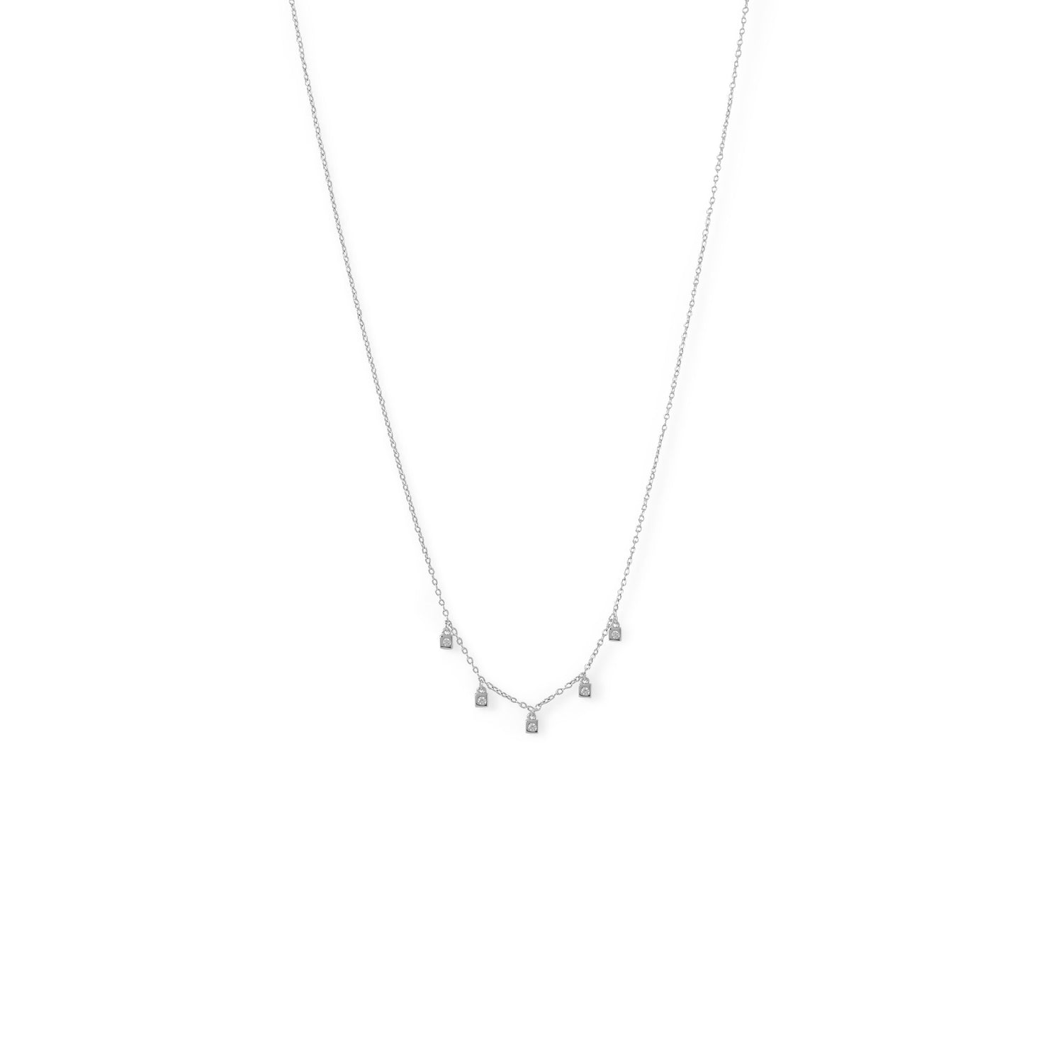 Rhodium Plated Dainty CZ Charm Necklace