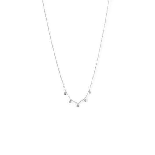 Rhodium Plated Dainty CZ Charm Necklace