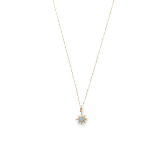 14 Karat Gold Plated CZ Star and Synthetic Opal Necklace