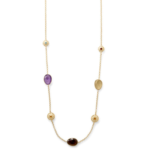 24" 14 Karat Gold Plate Multi Stone Necklace