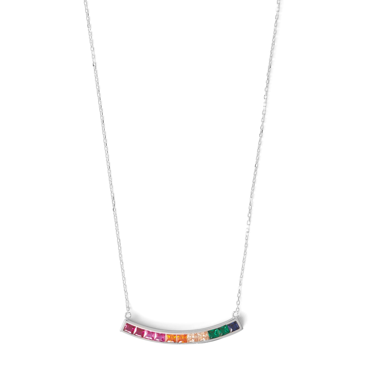 Rhodium Plated Rainbow CZ Necklace