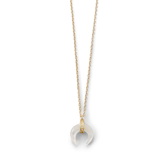 Mother of Pearl and CZ Crescent Gold Plated Necklace