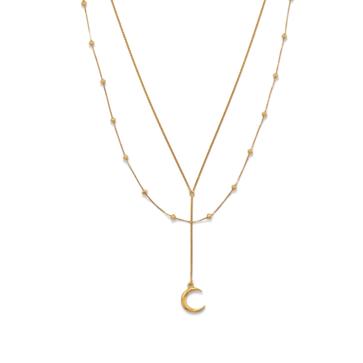 16" + 2" 14 Karat Gold Plated Double Strand Moon Necklace