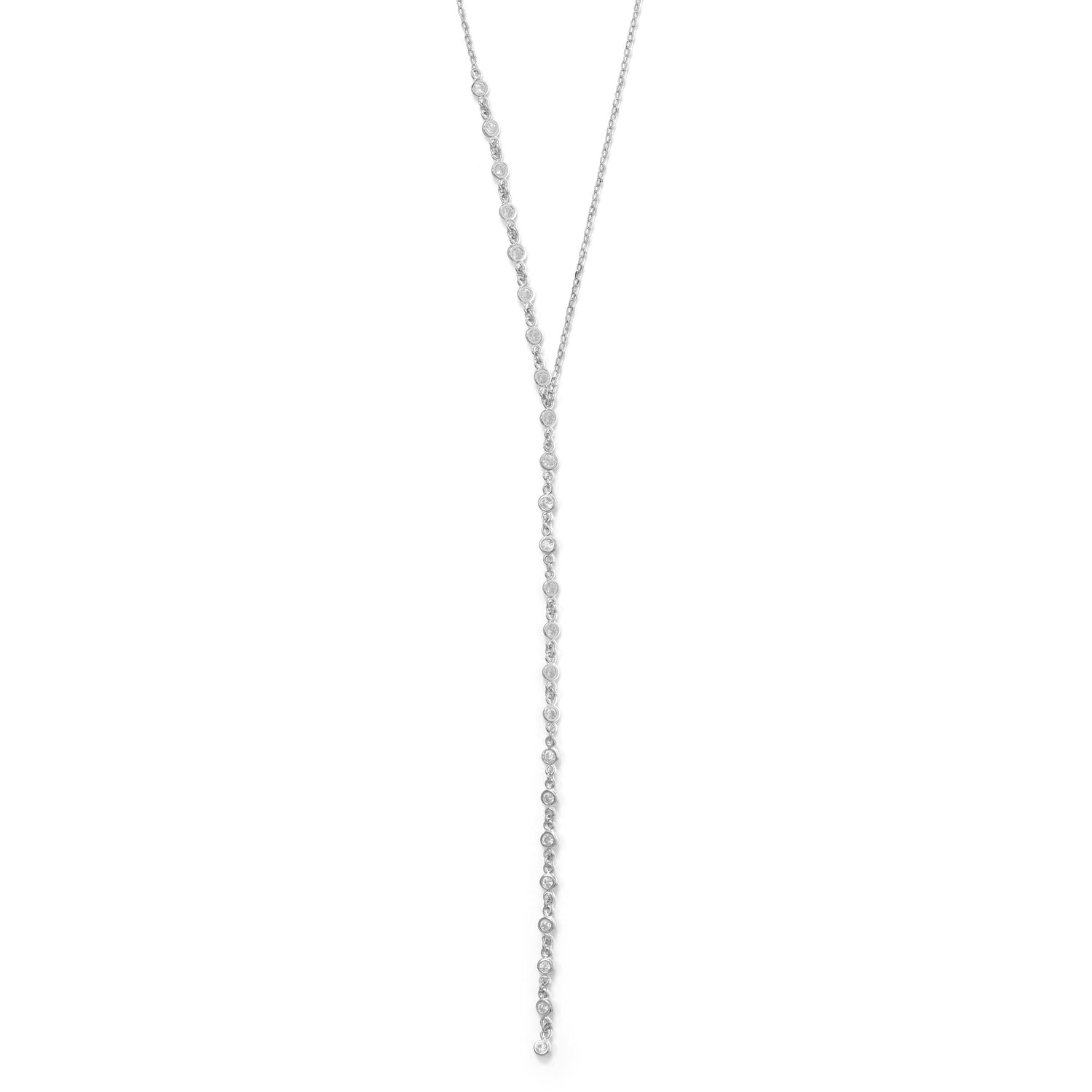 16"+2 Rhodium Plated Bezel CZ Lariat Necklace