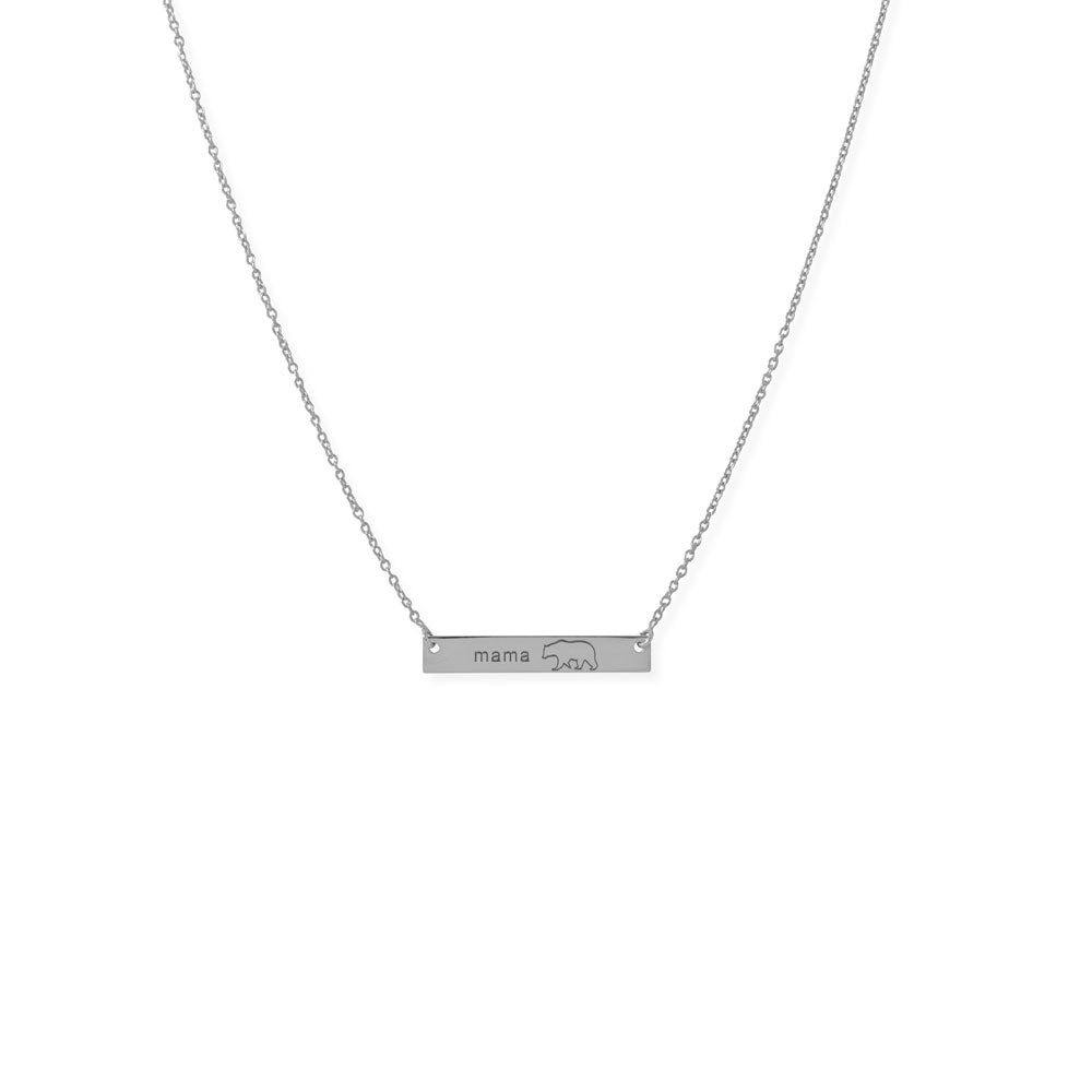 16"+2” Rhodium Plated "Mama Bear" Bar Necklace