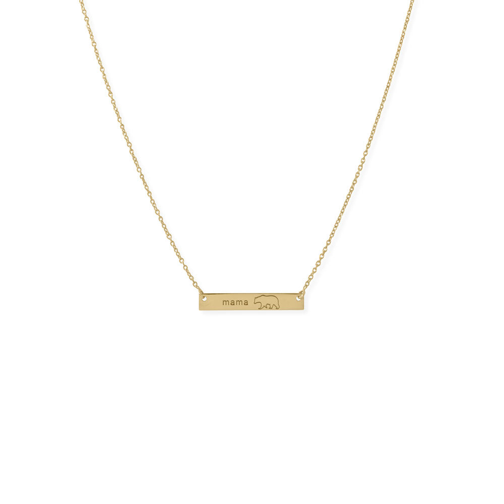 16" + 2” 14 Karat Gold Plated "Mama Bear" Bar Necklace