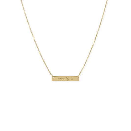 16" + 2” 14 Karat Gold Plated "Mama Bear" Bar Necklace