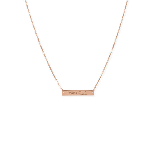 16"+ 2” 14 Karat Rose Gold Plated "Mama Bear" Bar Necklace