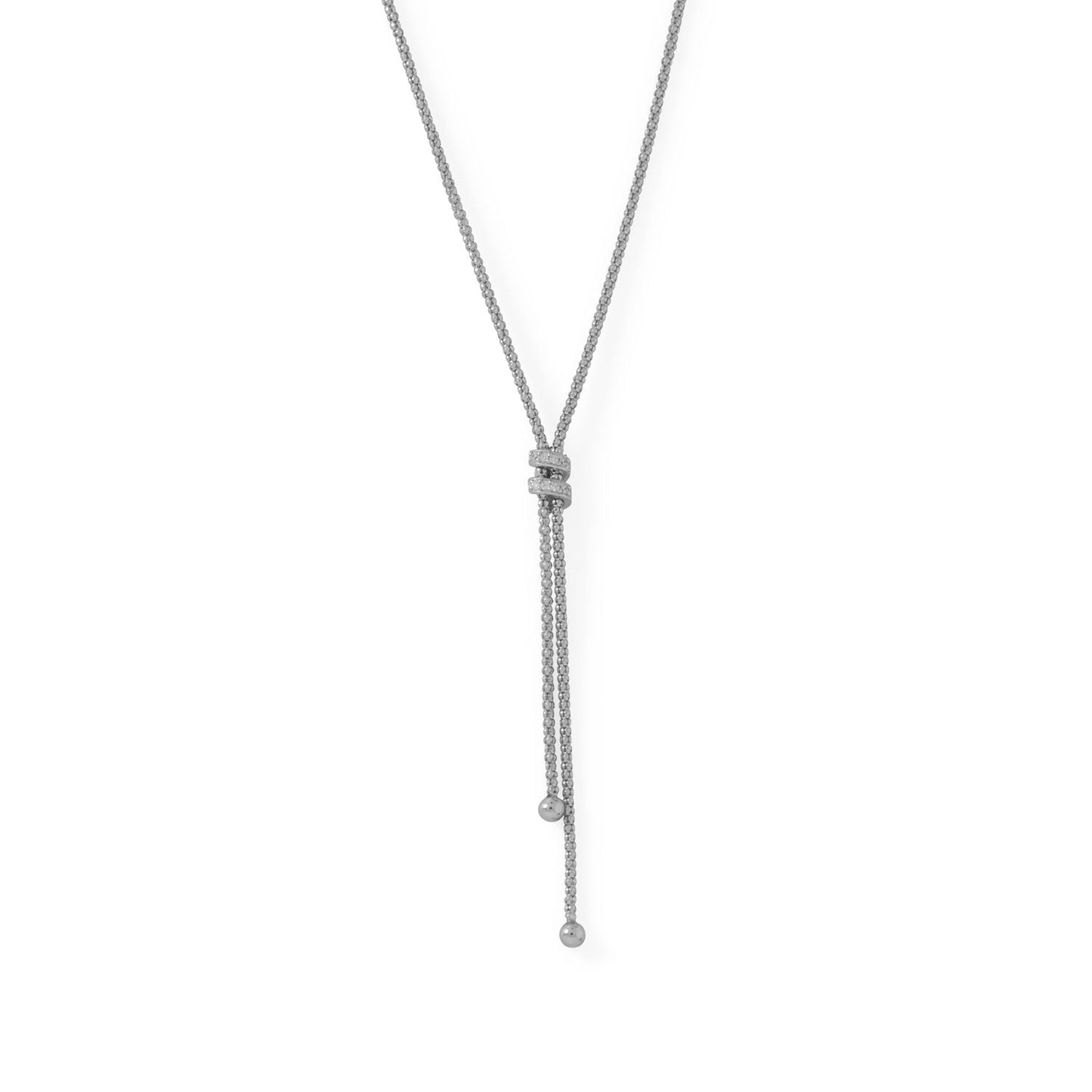 16"+2" Italian Rhodium Plated Coreana and CZ Lariat Necklace