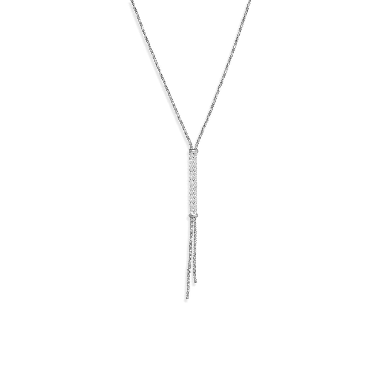 26" + 2" Rhodium Plated Long CZ Drop Lariat Necklace