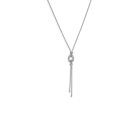 24" + 2" Rhodium Plated Double Link Long Lariat Necklace