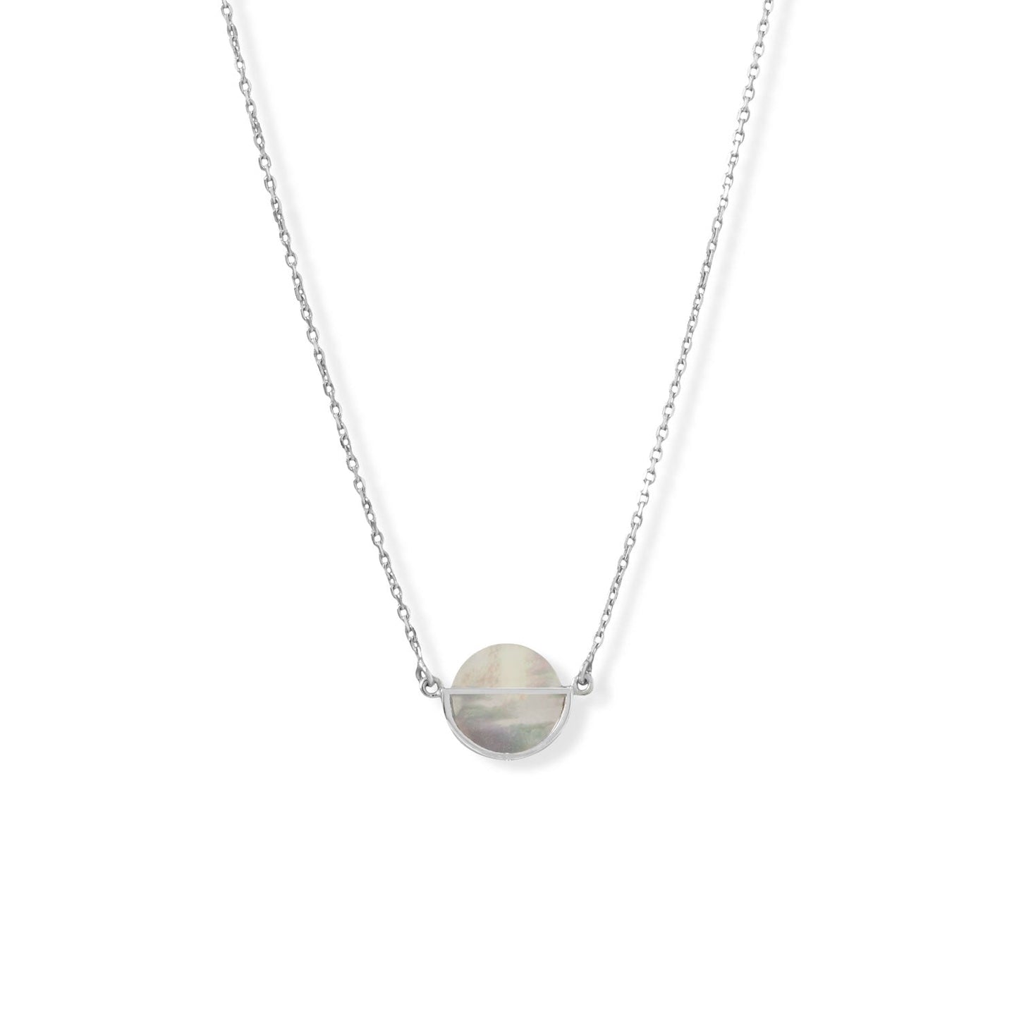 16" + 2" Rhodium Plated Round Shell Frame Necklace