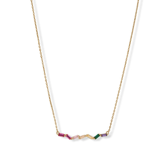 15" + 2" 14 Karat Gold Plated Rainbow Baguette CZ Necklace