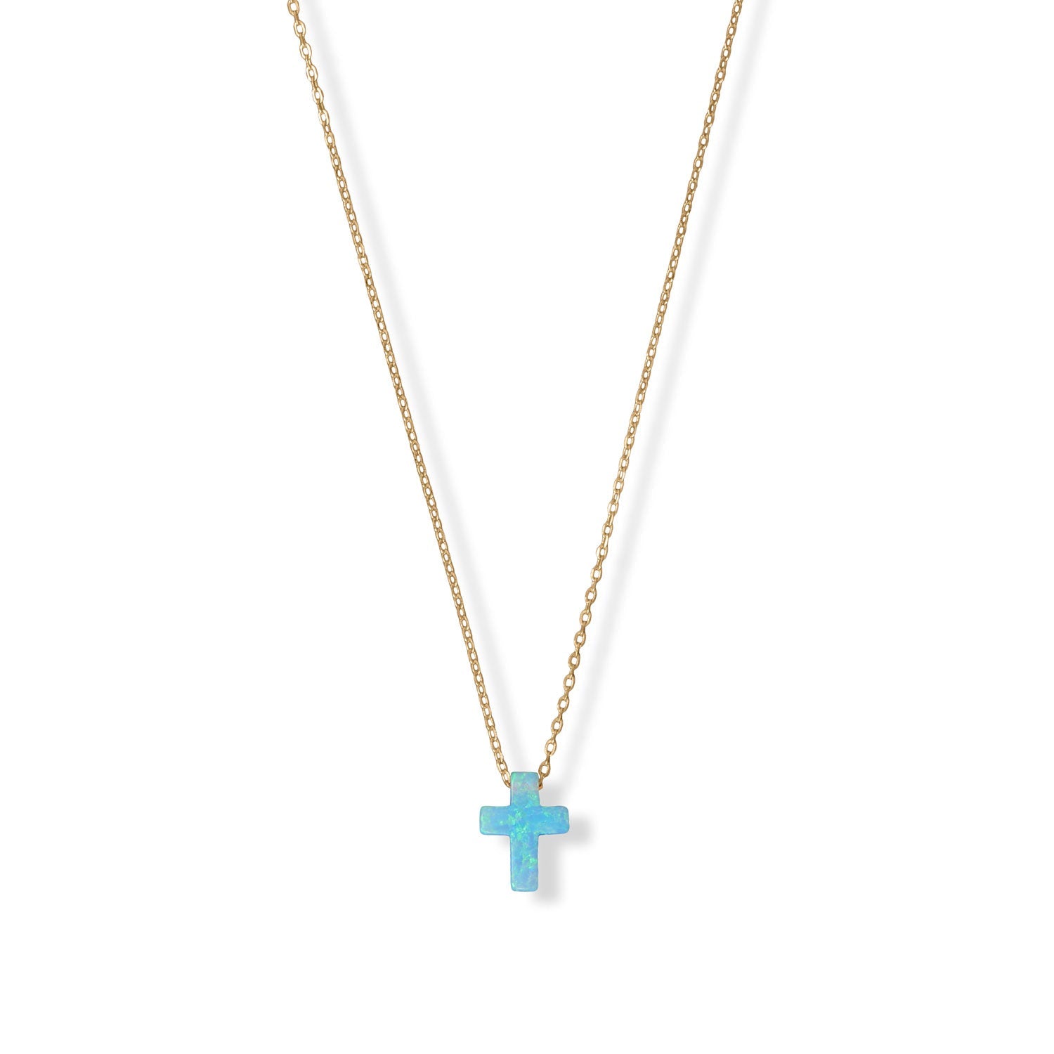 16" + 2" 14 Karat Gold Plated Synthetic Opal Cross Necklace