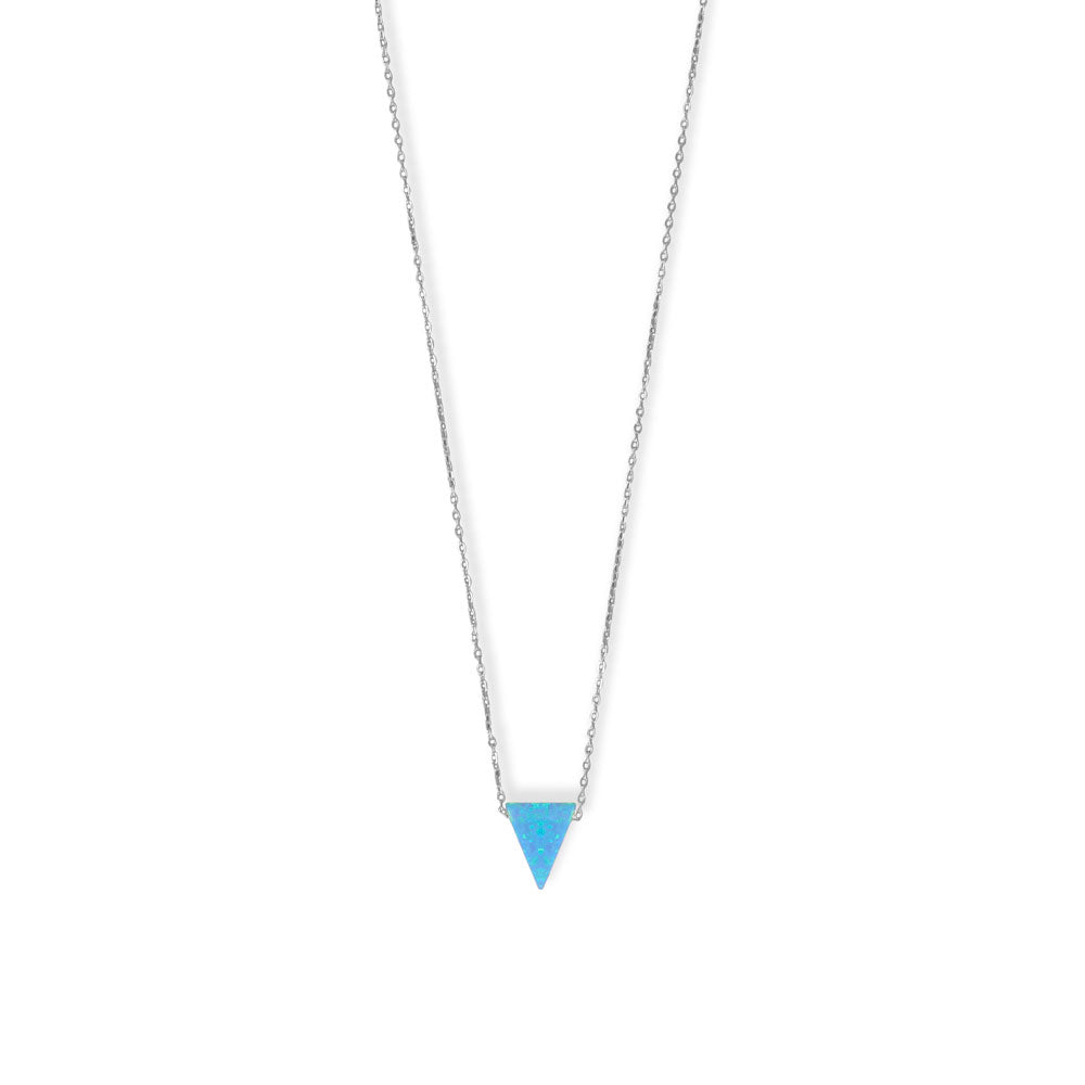 16" + 2" Rhodium Plated Synthetic Opal Triangle Necklace