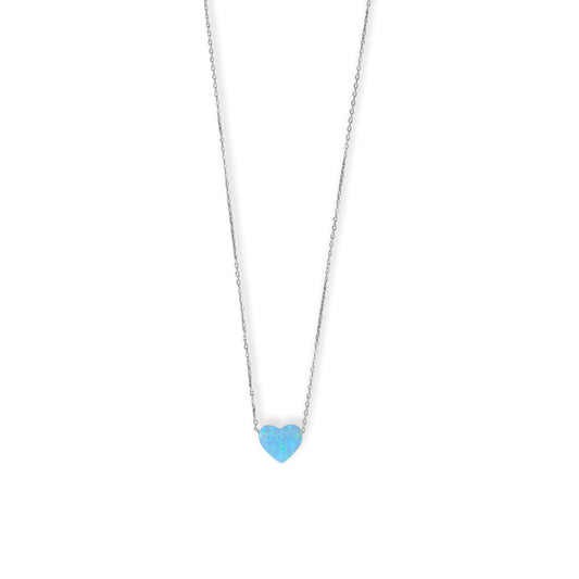 16" + 2" Rhodium Plated Synthetic Opal Heart Necklace