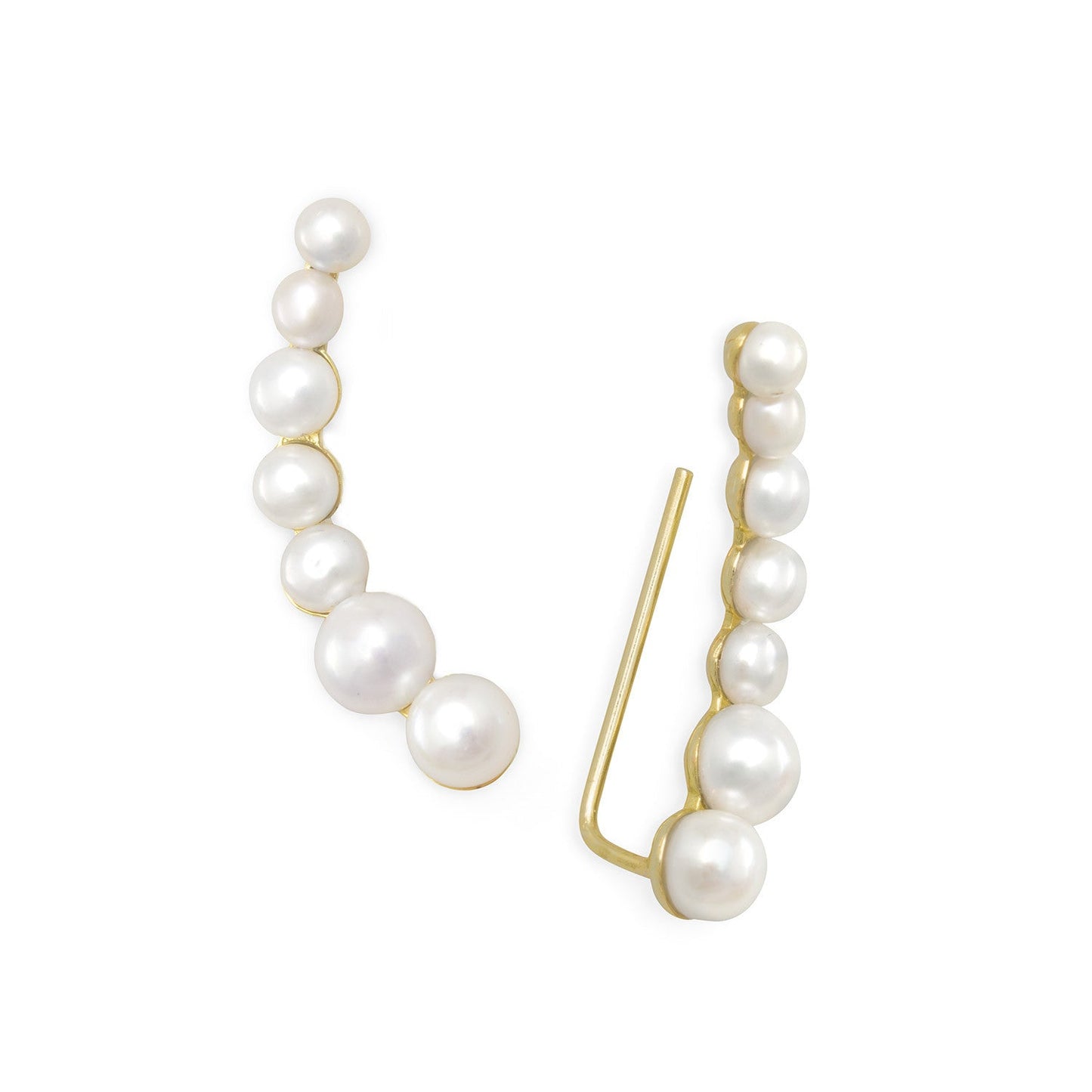 14 Karat Gold Plated Graduated Cultured Freshwater Pearl Ear Climbers