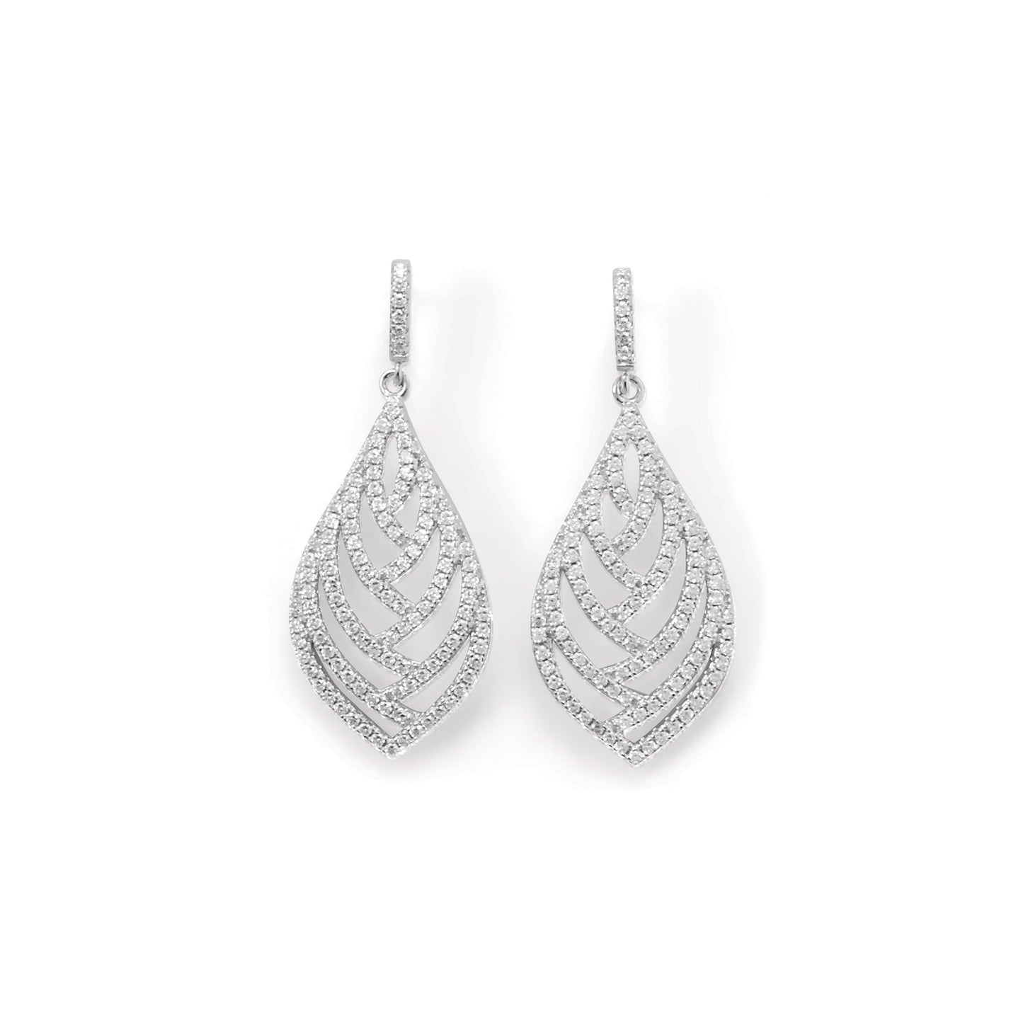 Rhodium Plated CZ Leaf Earrings