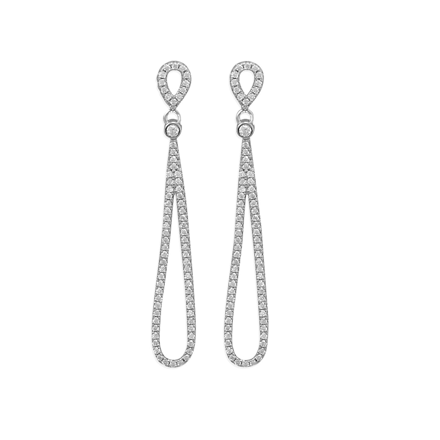 Rhodium Plated CZ Pear Drop Earrings