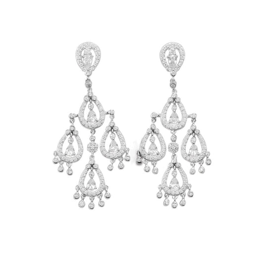 Rhodium Plated CZ Pear Chandelier Earrings