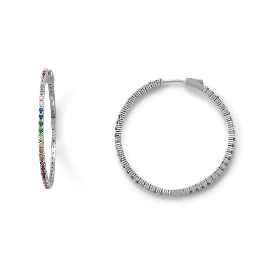 Rhodium Plated Multi Color CZ 40mm Hoop Earrings