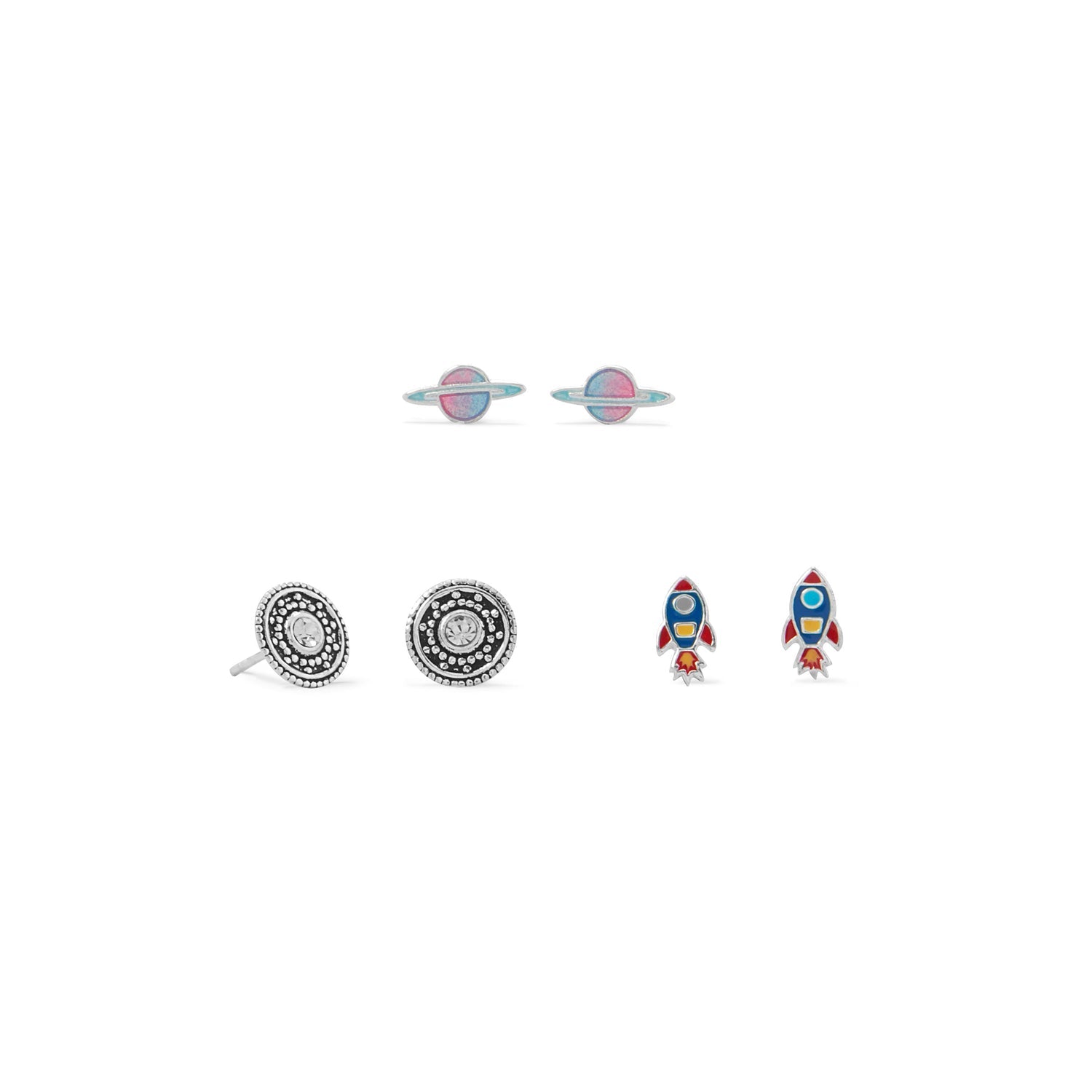 Rocket, Planet and Disc Earring Set