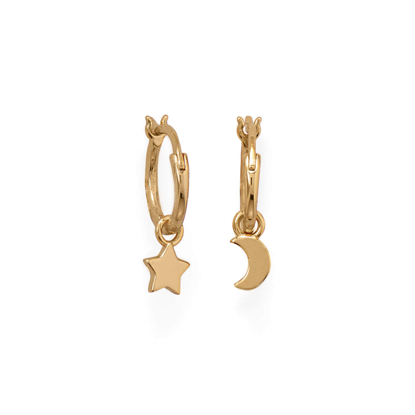 14 Karat Gold Plated Moon and Star Charm Hoop Earrings