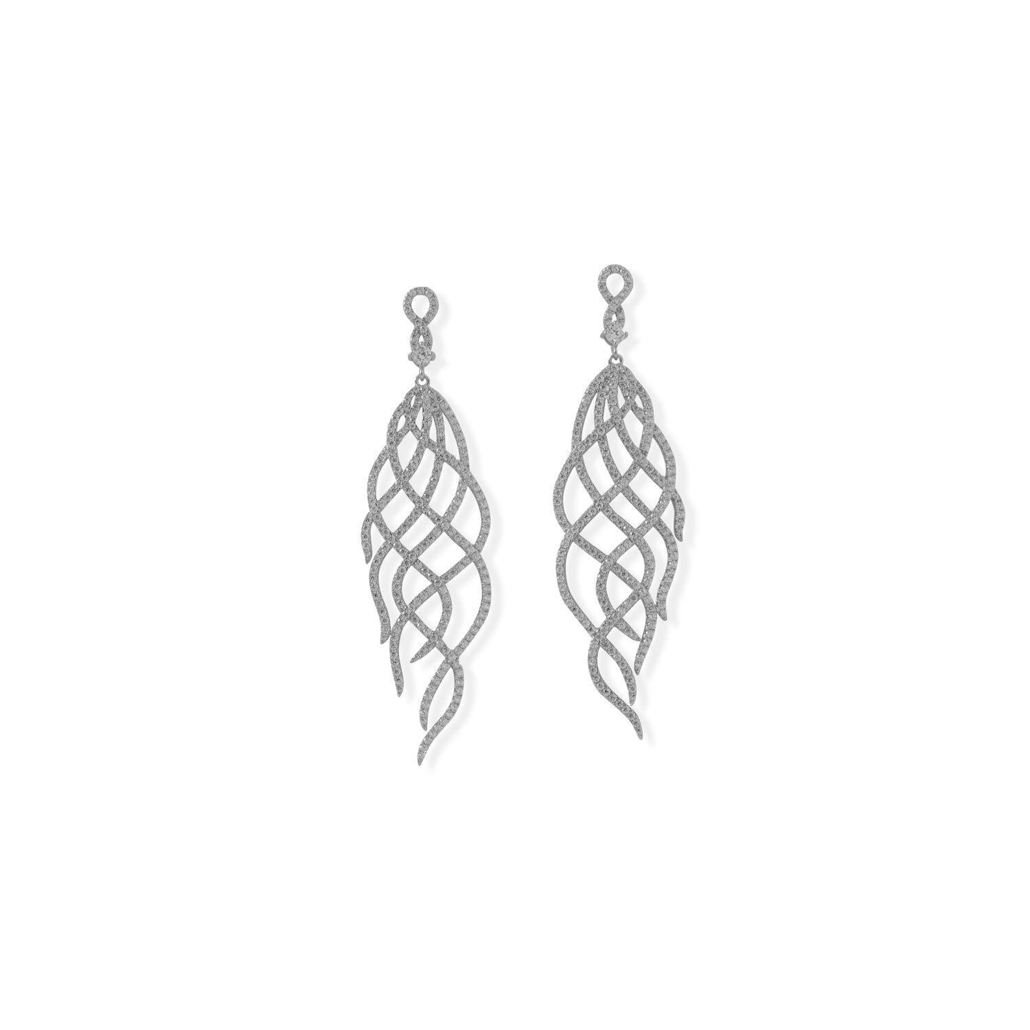 Rhodium Plated CZ Swirl Drop Earrings