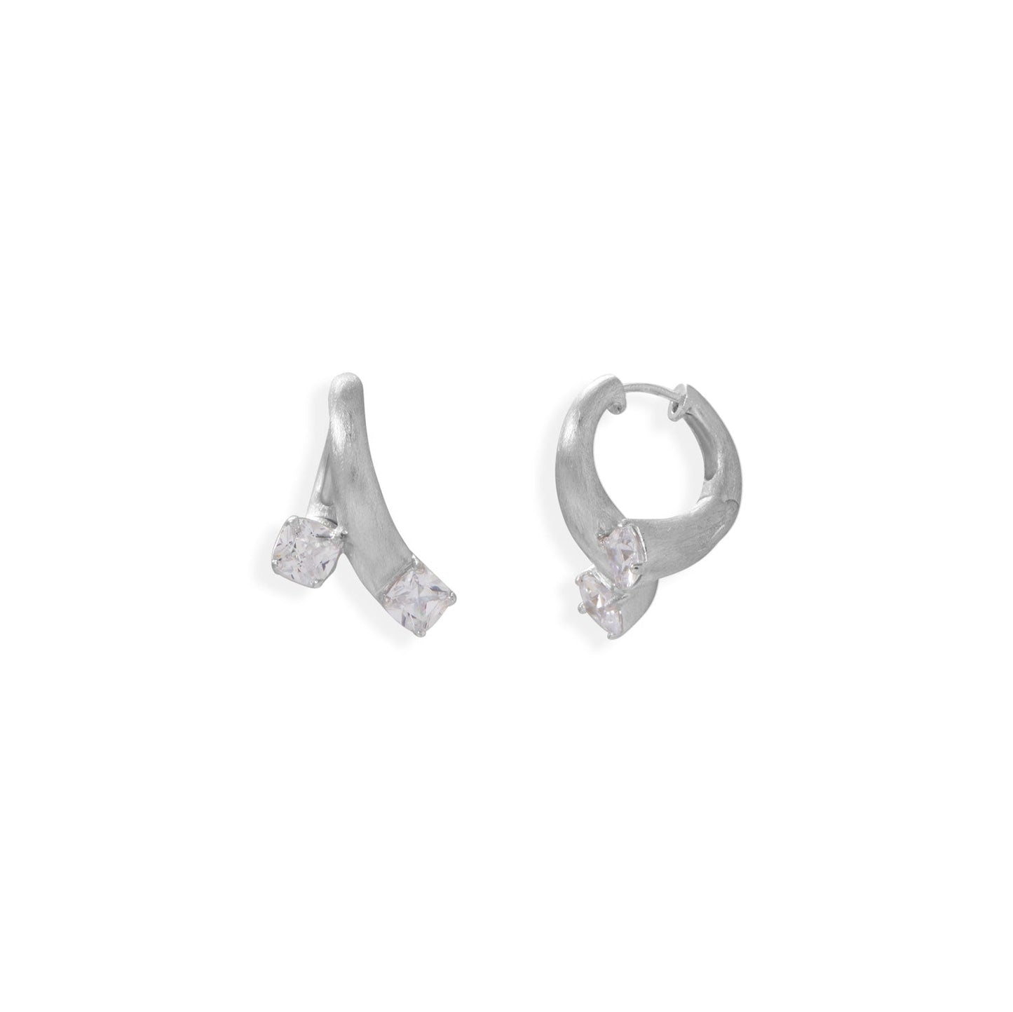 Brushed Art Deco and CZ Hoop Earrings