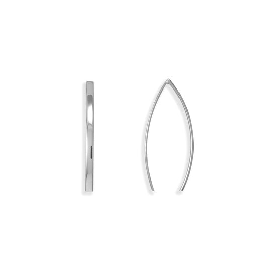 Rhodium Plated Flat Long Wire Earrings