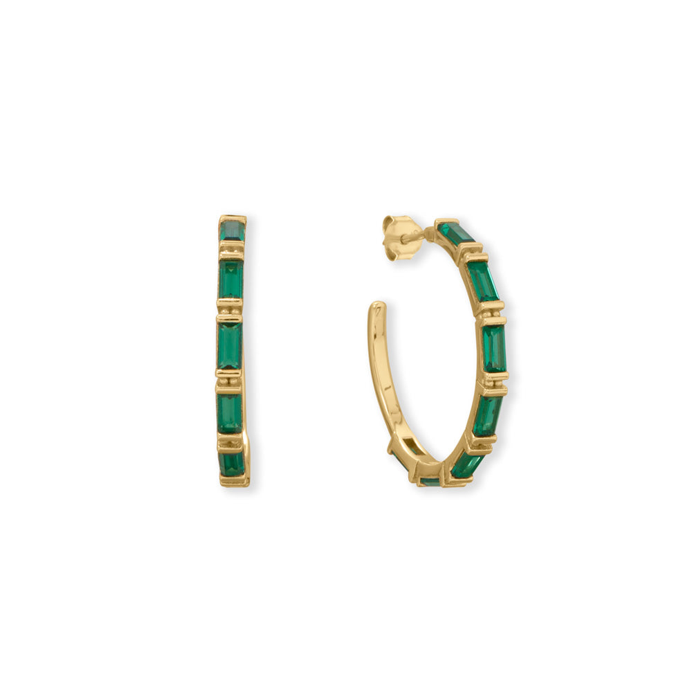 Bodacious Baguettes! Green Baguette CZ 3/4 Hoop Earrings