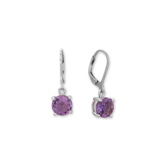 Rhodium Plated 8mm Amethyst Lever Earrings