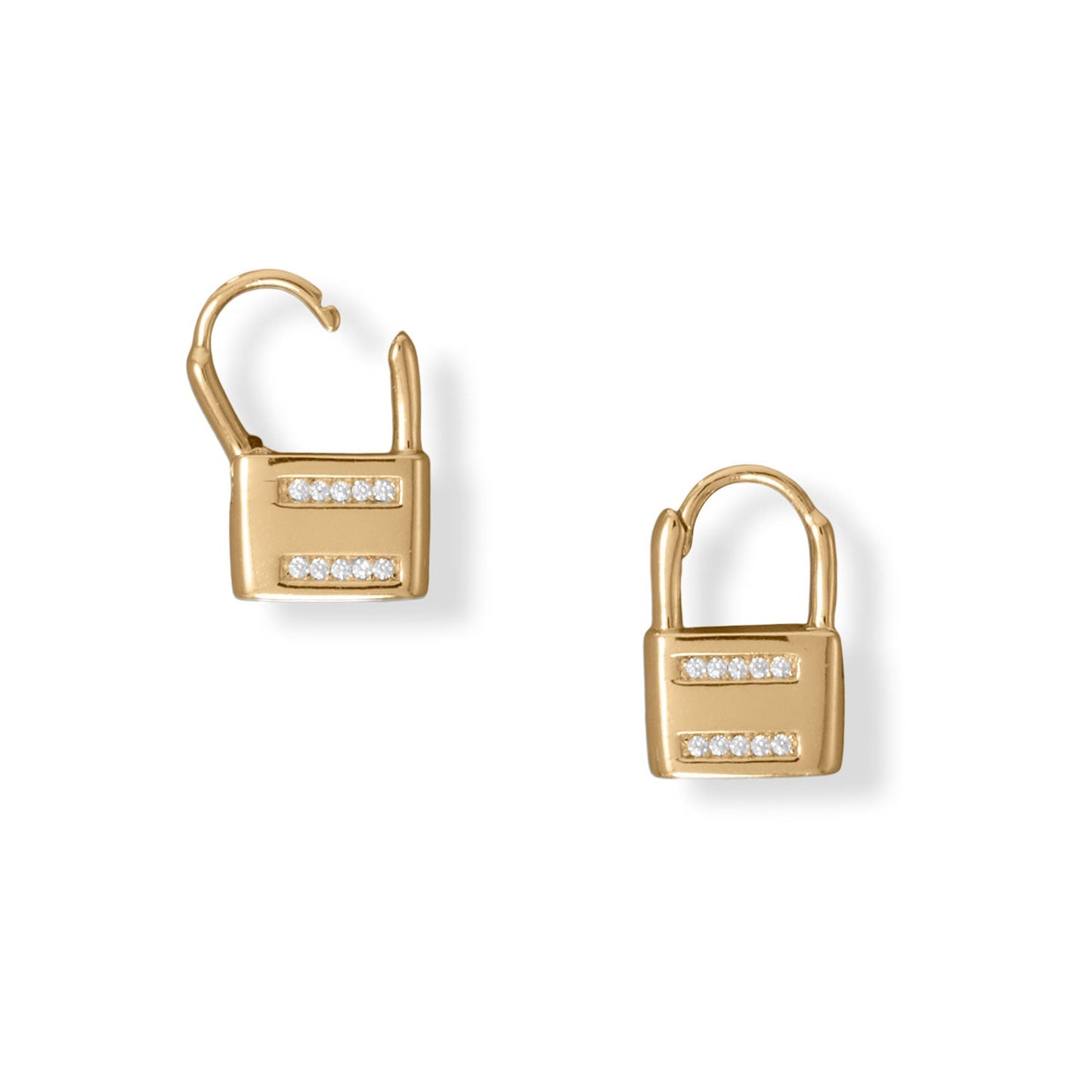 14 Karat Gold Plated CZ Lock Earrings