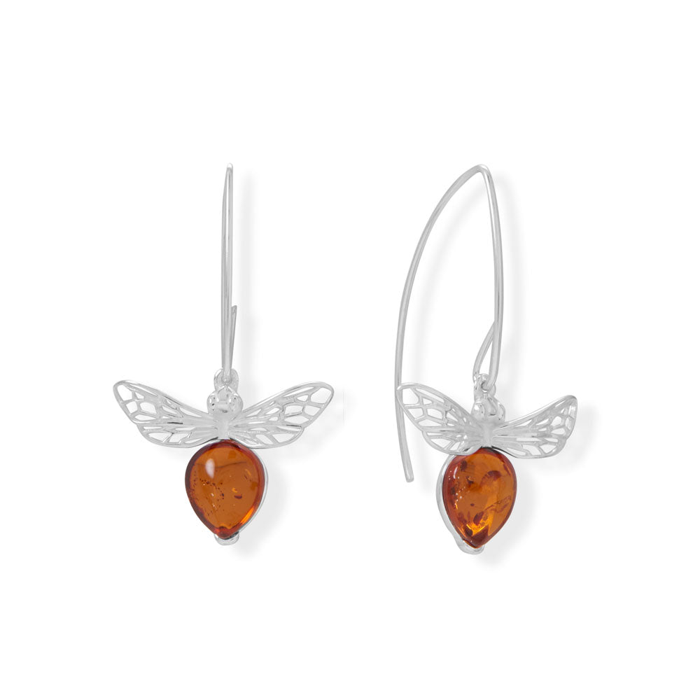 Baltic Amber Honey Bee Drop Wire Earrings