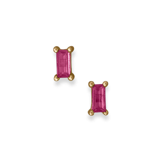 14 Karat Gold Plated Fuschia Baguette CZ Earrings