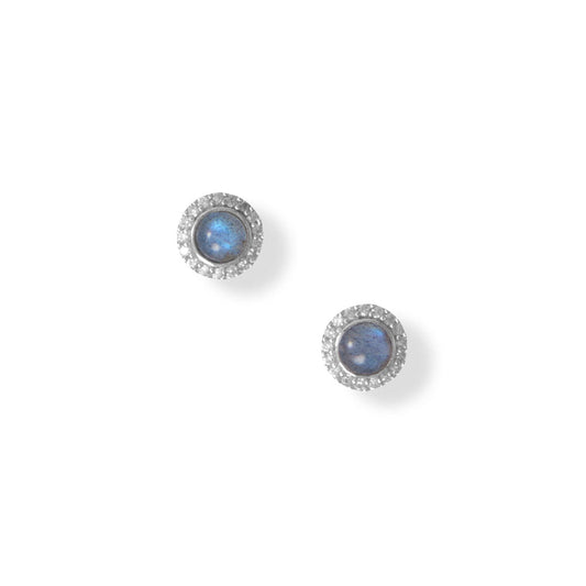 Luxe Labradorite! Rhodium Plated Labradorite and CZ Halo Stud Earrings