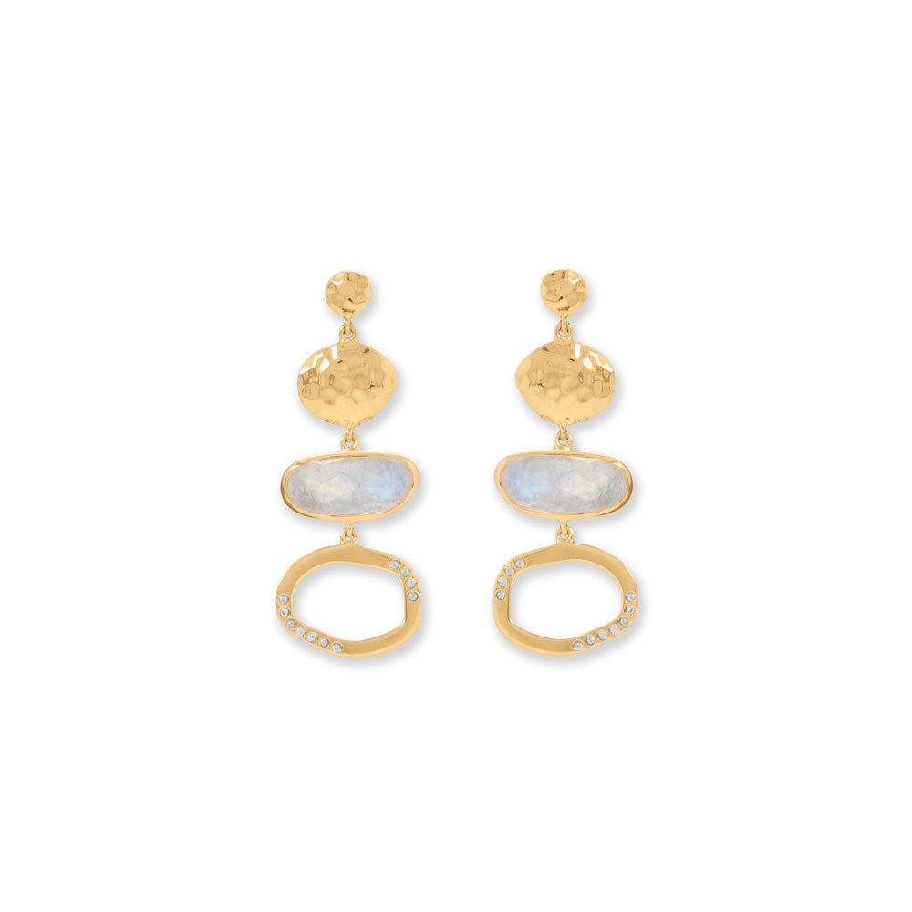 14 Karat Gold Plated Rainbow Moonstone Drop Earrings