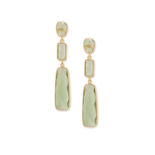 14 Karat Gold Plated Rectangle Prasiolite Drop Earrings