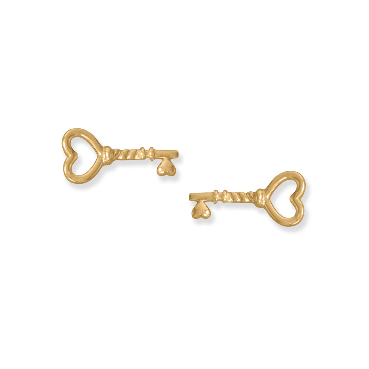 14 Karat Gold Plated Heart Key Stud Earrings