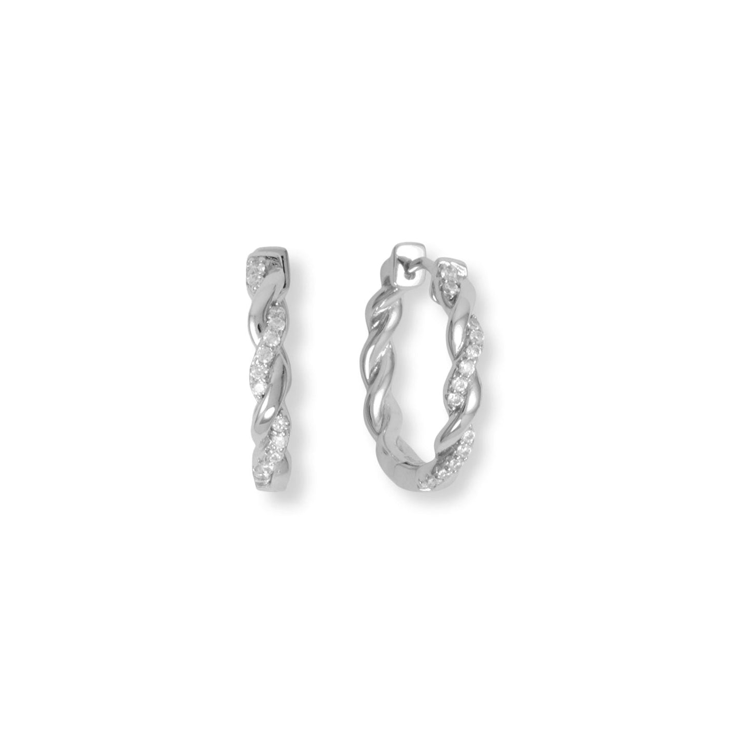 Rhodium Plated CZ Full Twist Hoop Earrings