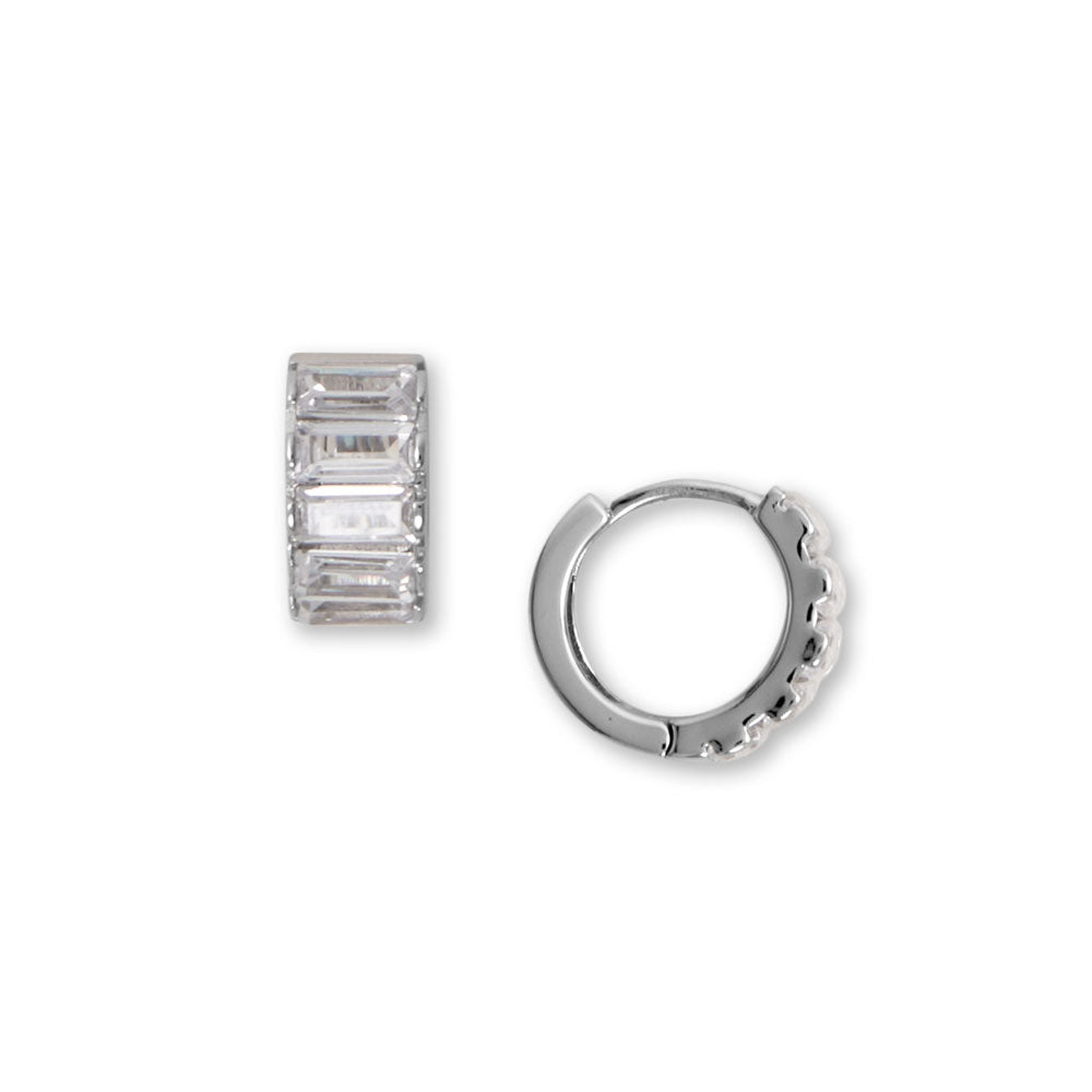 Rhodium Plated Baguette CZ Chunky Hoop Earrings