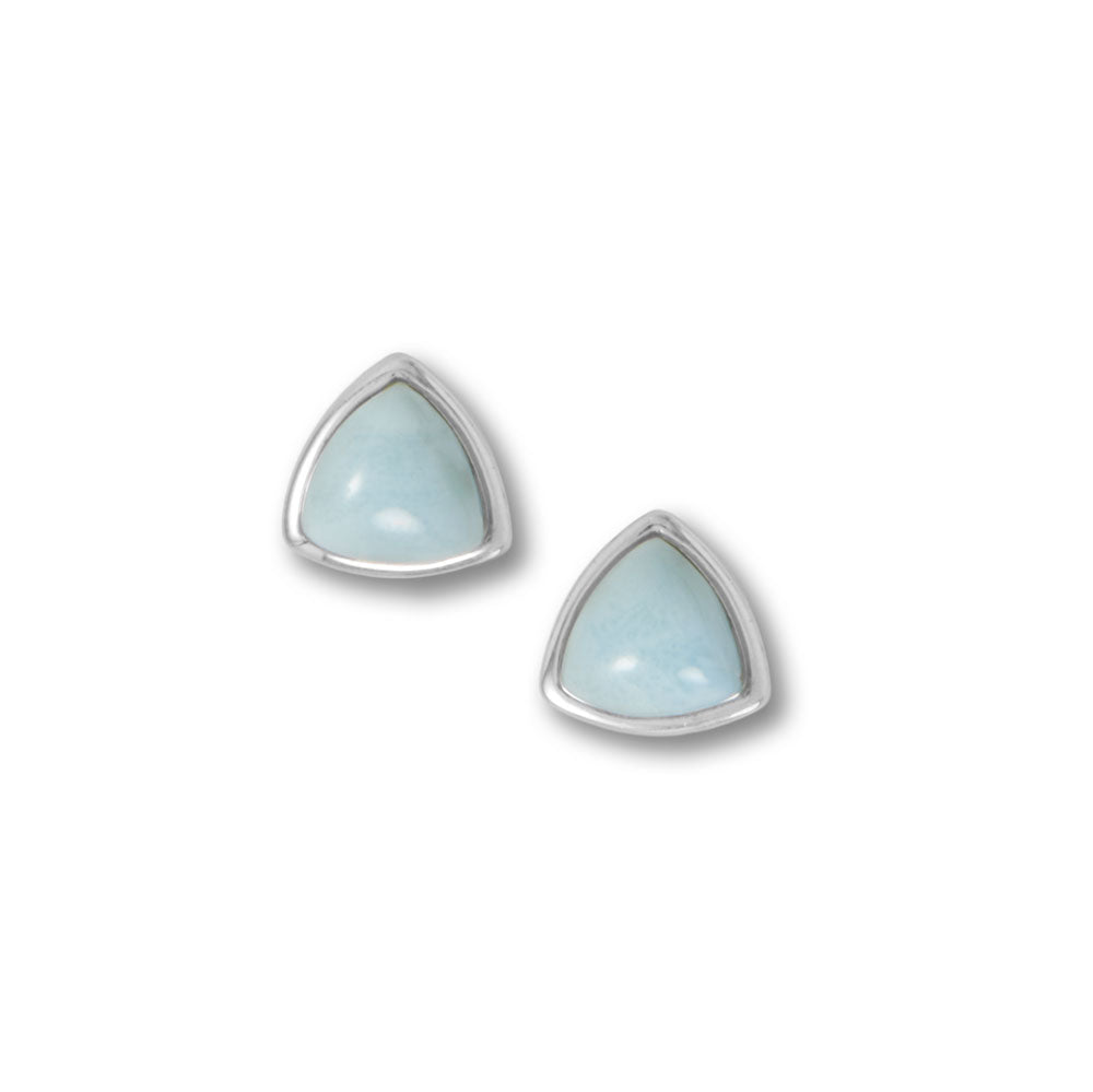 Rhodium Plated Tri Shape Larimar Stud Earrings