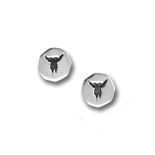 Oxidized Steer Skull Stud Earrings