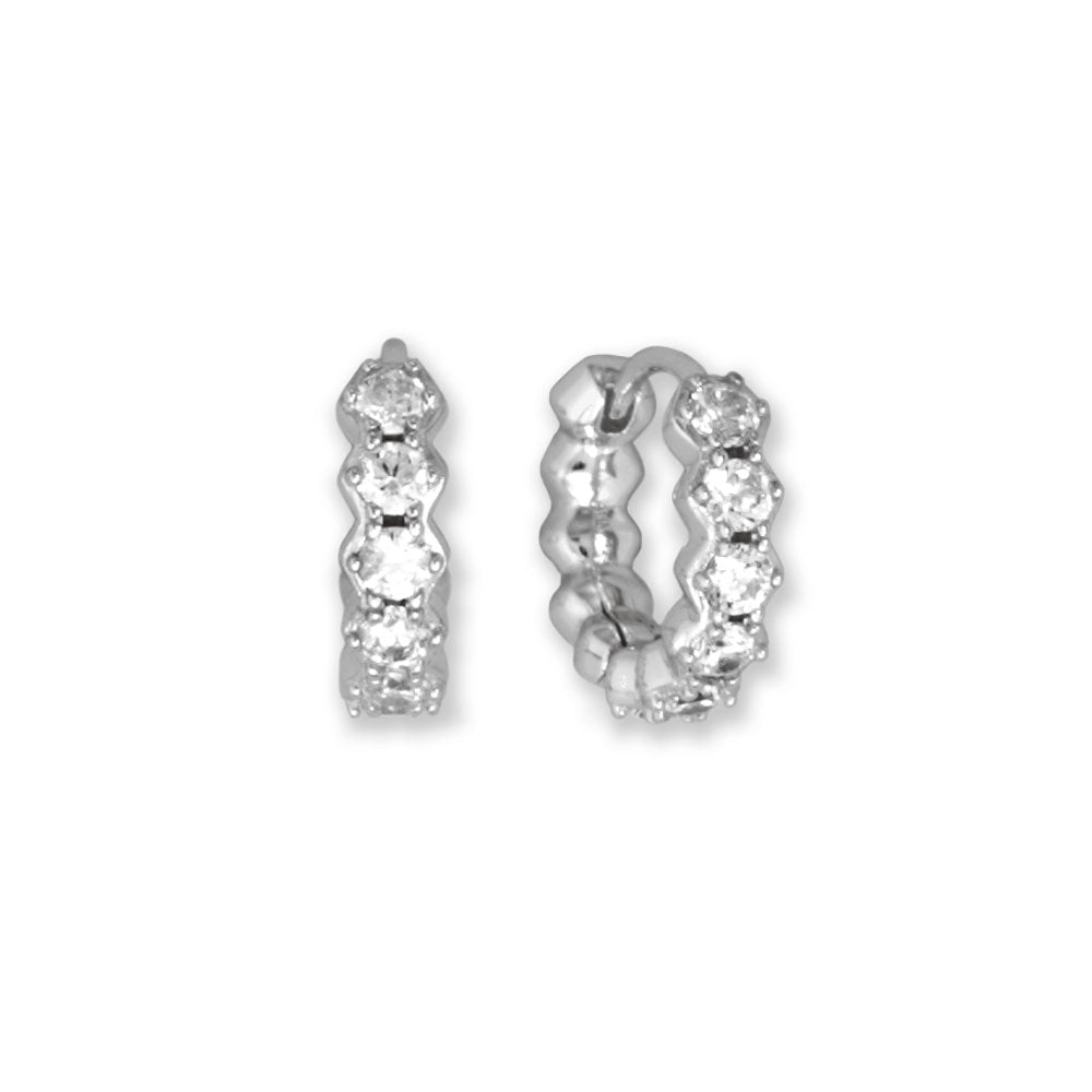 Rhodium Plated 10mm CZ Hoop Earrings