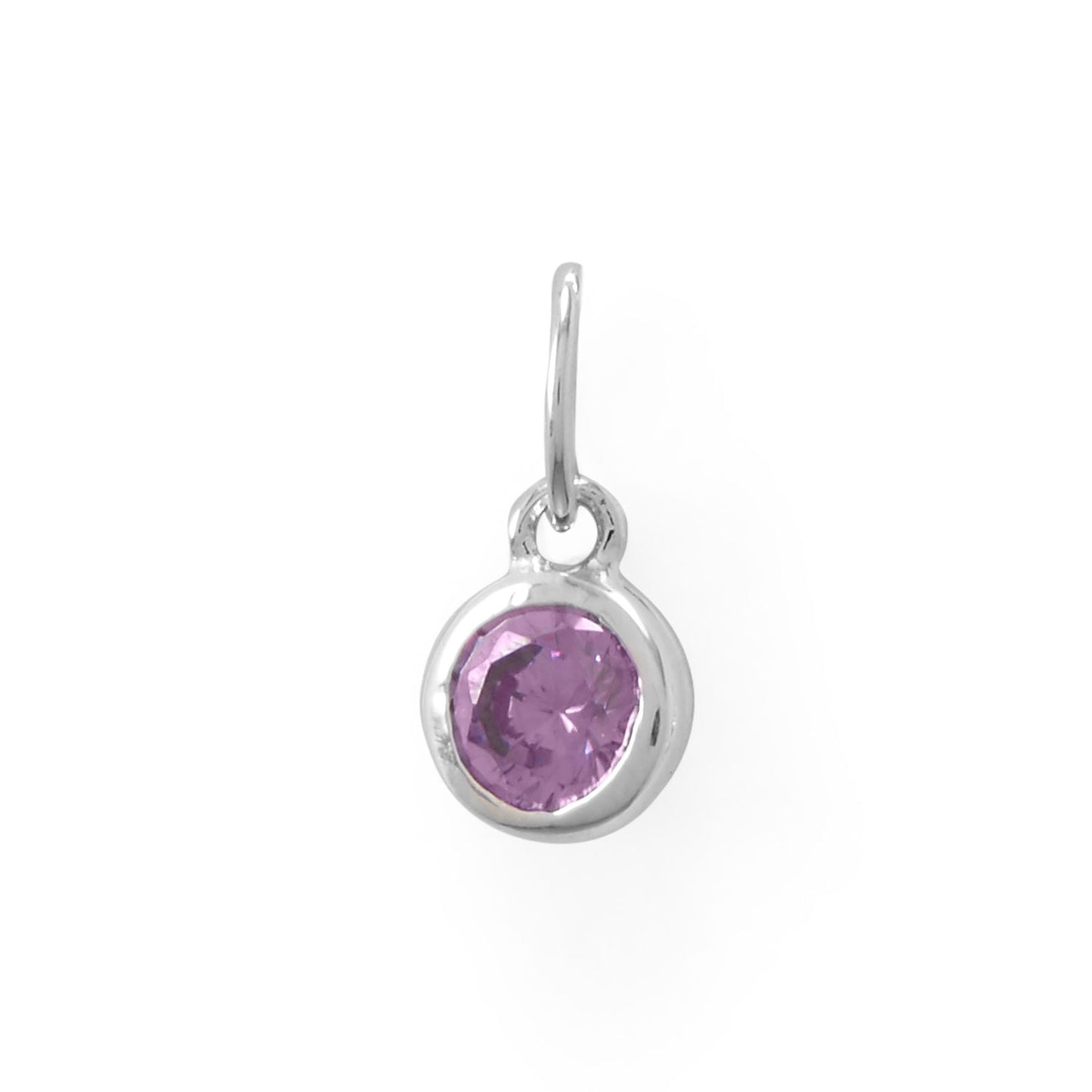 Rhodium Plated Round CZ Birthstones Charm (January-December)